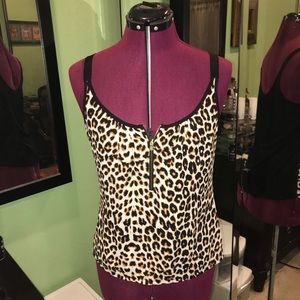 Express Leopard Print Zippered Top